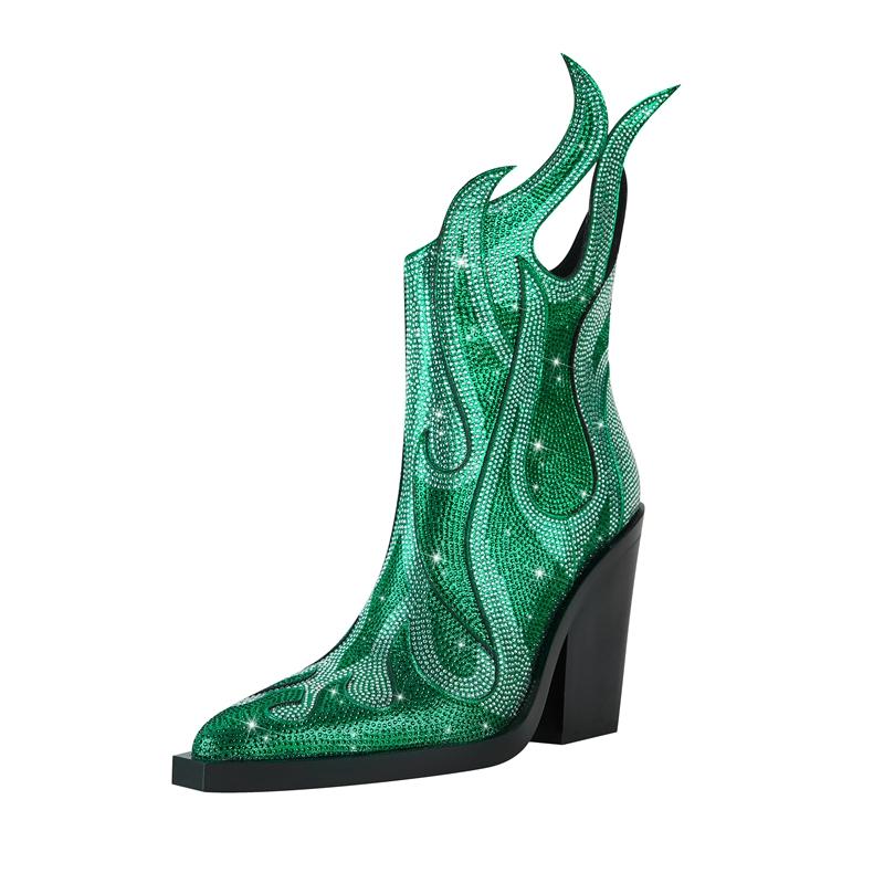 Fashion Women's new spring and autumn pointed fashion show rhinestone high heels, plus size zipper calf fashion boots