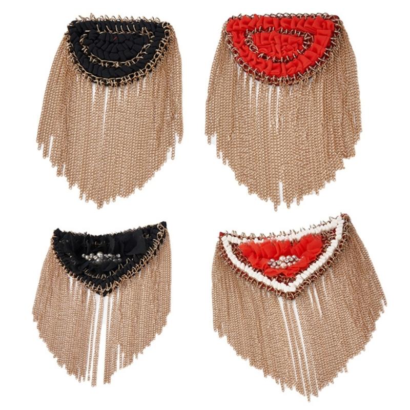Metal Tassels Chain Epaulettes Uniform Shoulder Badges Artificial Pearls Beaded Epaulet for Party Costume Accessories Top Sale