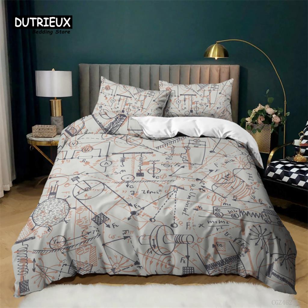 Math Equation Duvet Cover Set King Size Mathematics Formula Pattern Bedding Set For Boys Girls Polyester Educational Quilt Cover