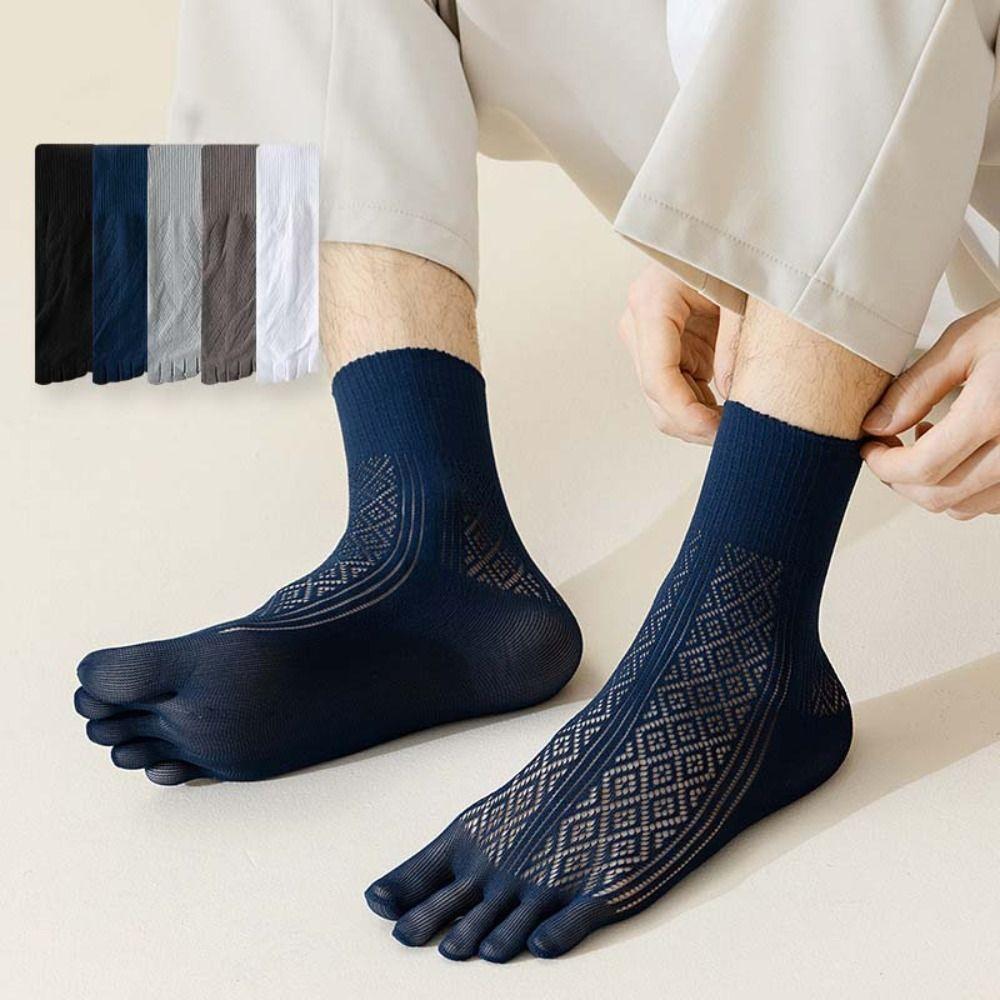 5Pairs Mesh Thin Five Finger Socks Men Anti-Odor Split Toe Tube Socks Male Five Toe Socks  Men
