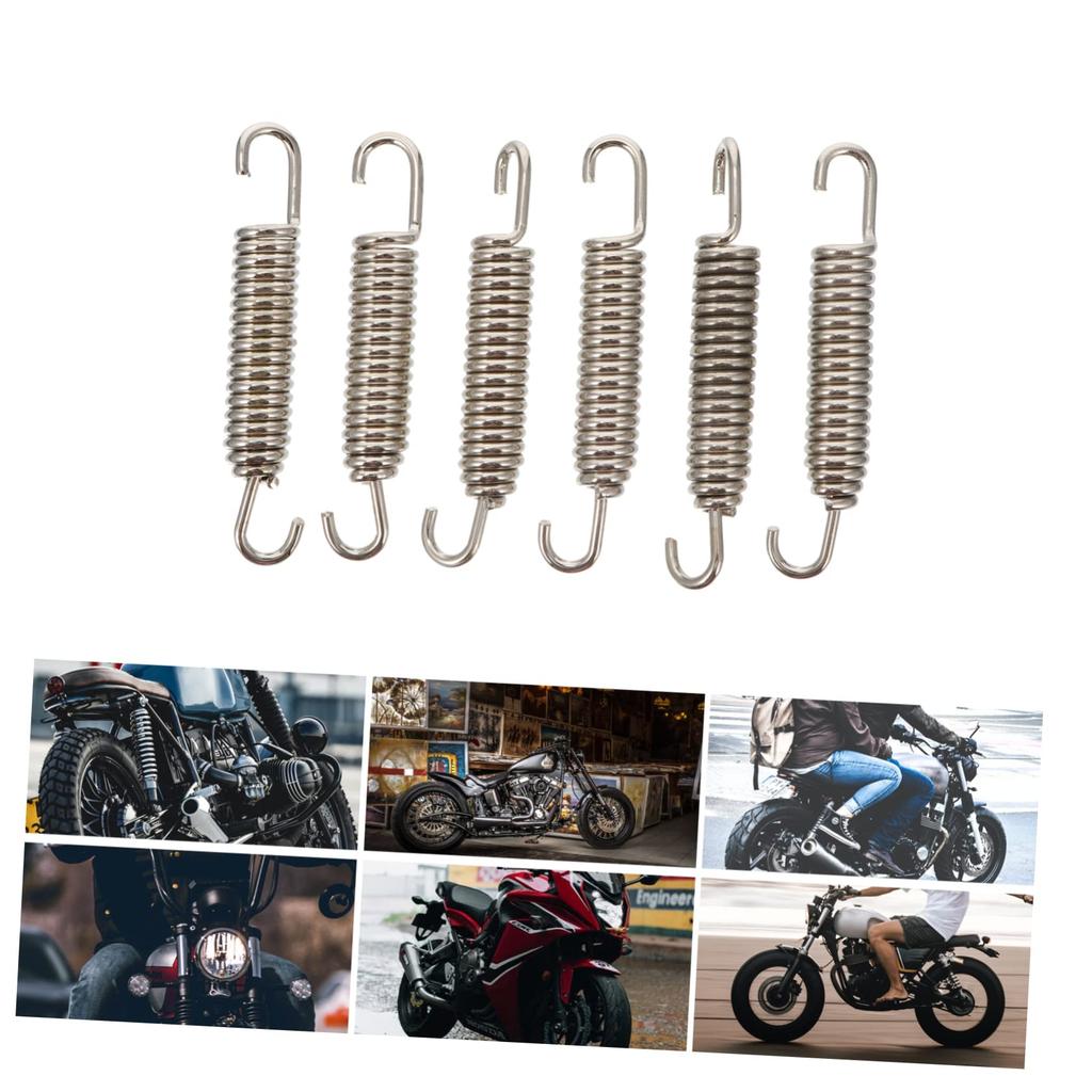 BELLIFFY 6pcs Spring Bike Motorcycle Car Motorcycle Swivel Spring Tension Spring Muffler Spring Exhaust Spring Stainless Steel Silver