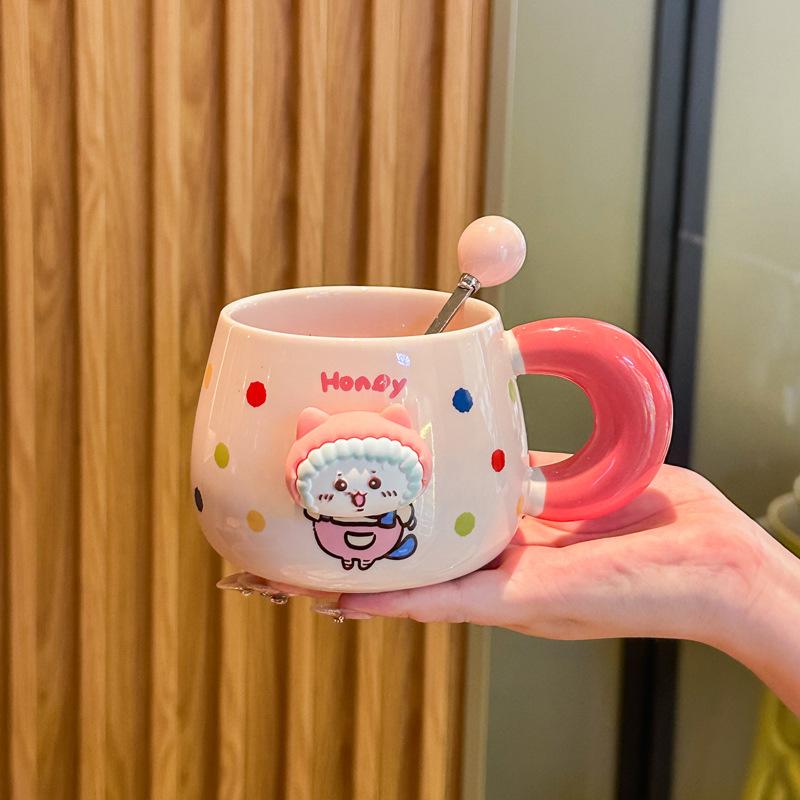 High Looking Cute Ceramic Cup Couple with Cup Girls Home Coffee Cup Children Mug Birthday Gift