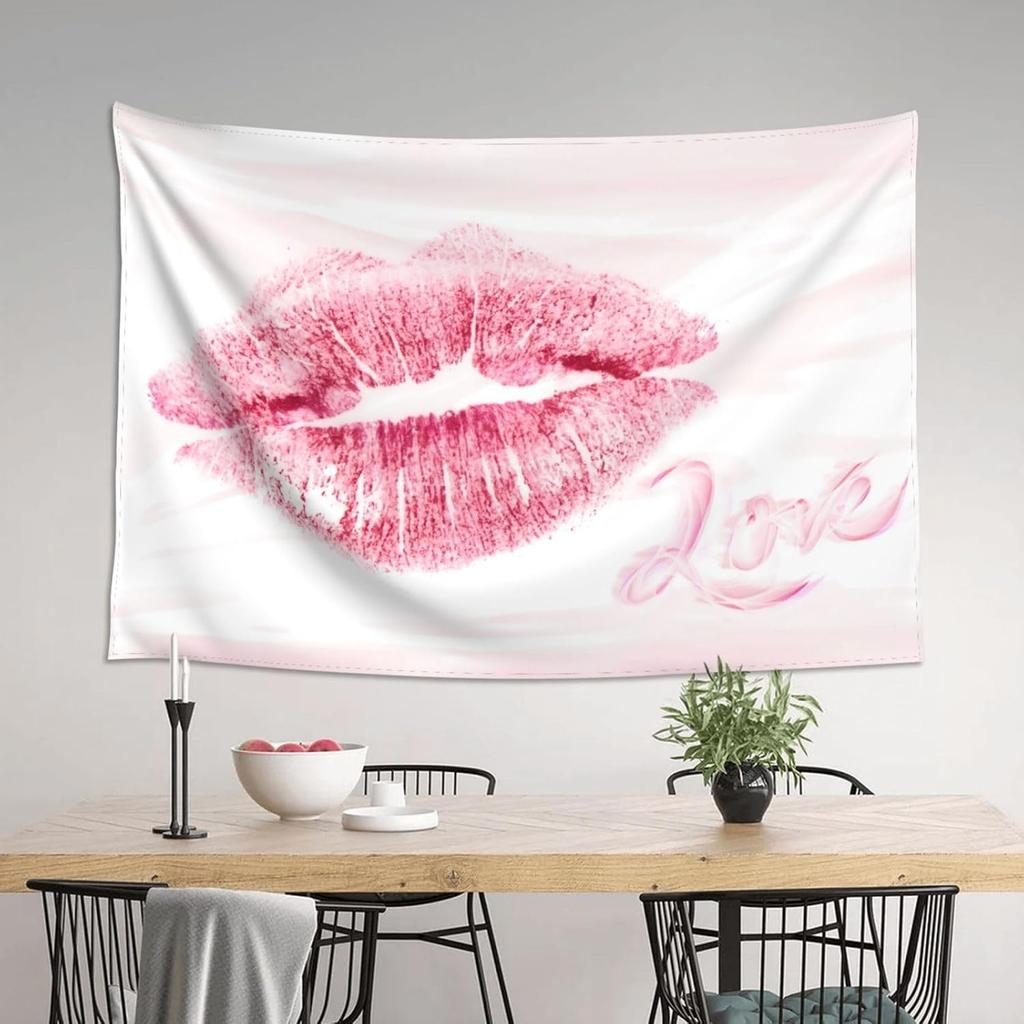 Smacget Pink Lips Tapestry for Teen Girl Women Bedroom Small Sexy Kissing Lover Lipstick Marks Tapestry Coquette Valentine Red Lips Decor Aesthetic
