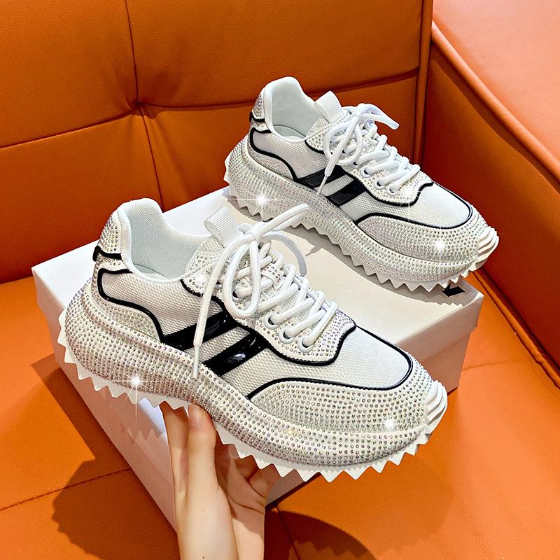 Fashion 2024Women Shoes Rhinestone Women Sneakser Diamond Breathable Luxury Designers Casual Thick Bottoms Dad Shoes Zapatos Mujer