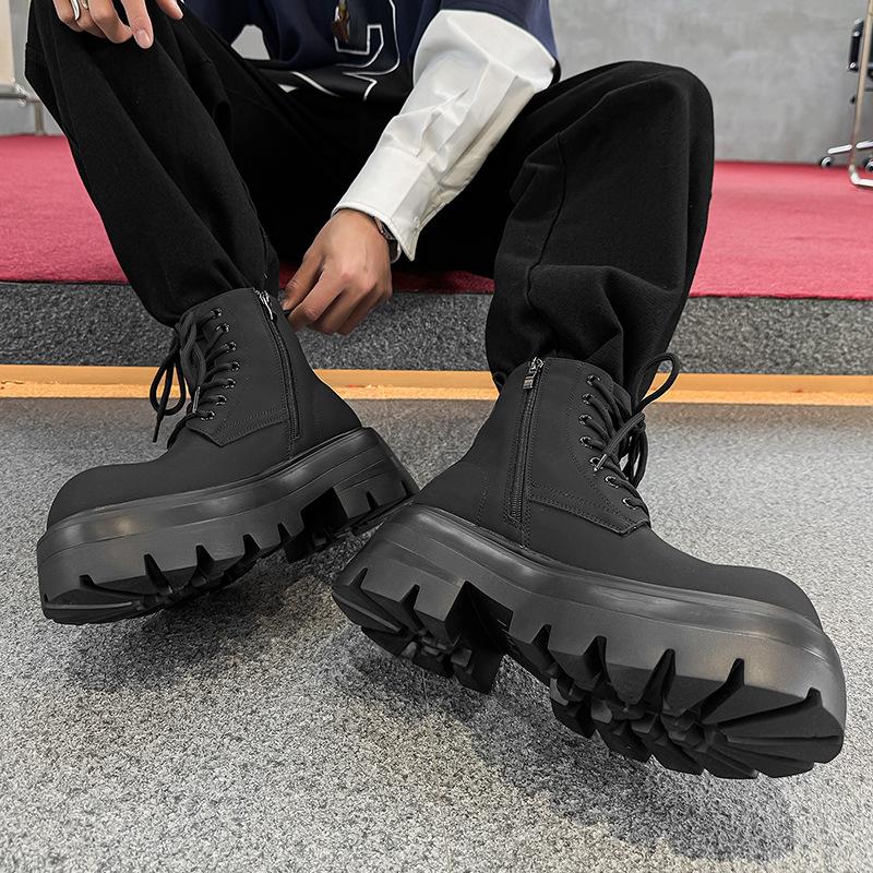 2025 spring and summer new thick-soled heightening Martin boots men's trendy locomotive boots tooling boots British style short boots 7112-J