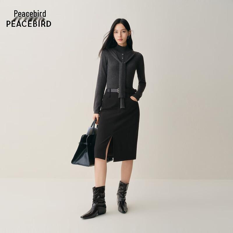 PEACEBIRD Women's Semi-High Neck Tie-Ribbon Knit Sweater