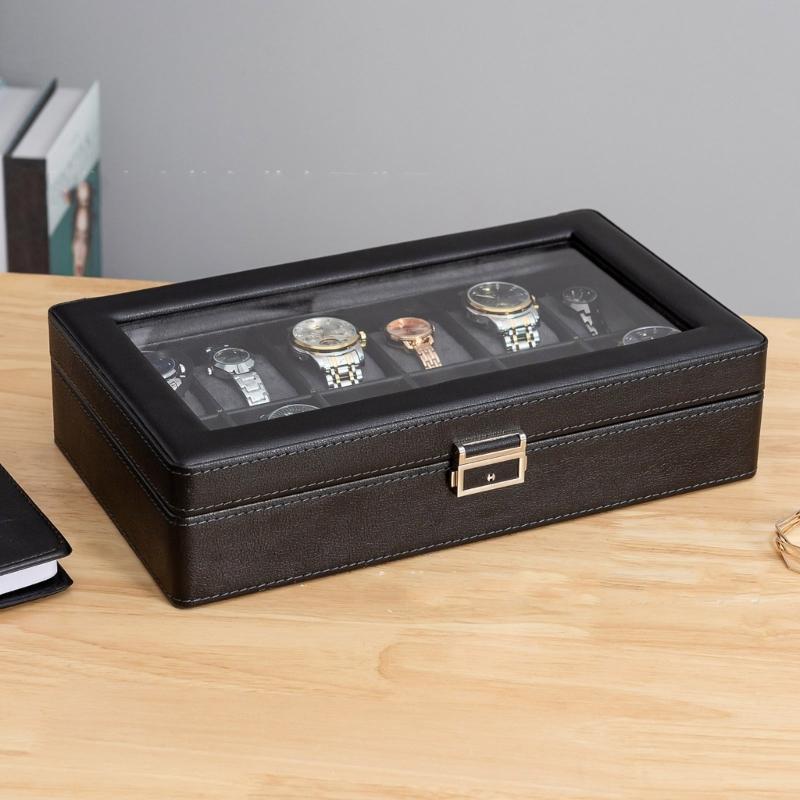 Elegante Uhrenaufbewahrungsbox mit stilvollen Fächern, Mikrofaser-Auskleidung und abschließbarem Deckel für eine sichere Präsentationslösung