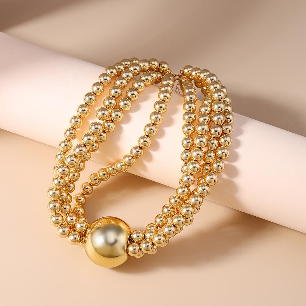 Fashion Gold Color Beaded Necklace for Women Multi Layer Round Beads Choker Necklaces Punk Jewelry Gifts