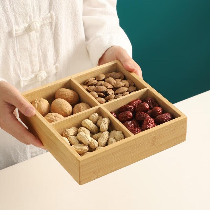 MOLUONA Wooden 6-Compartment Snack Tray with Lid
