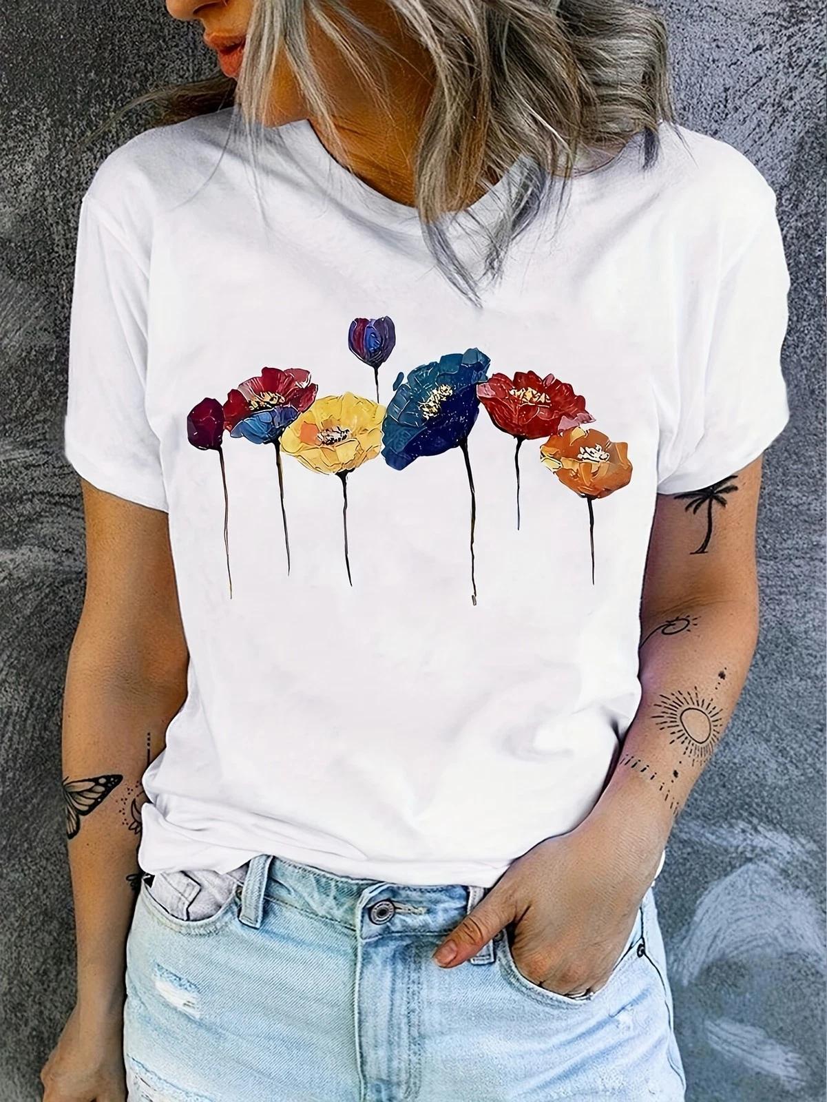 Impressionist Painted Wildflower Graphic Tee M