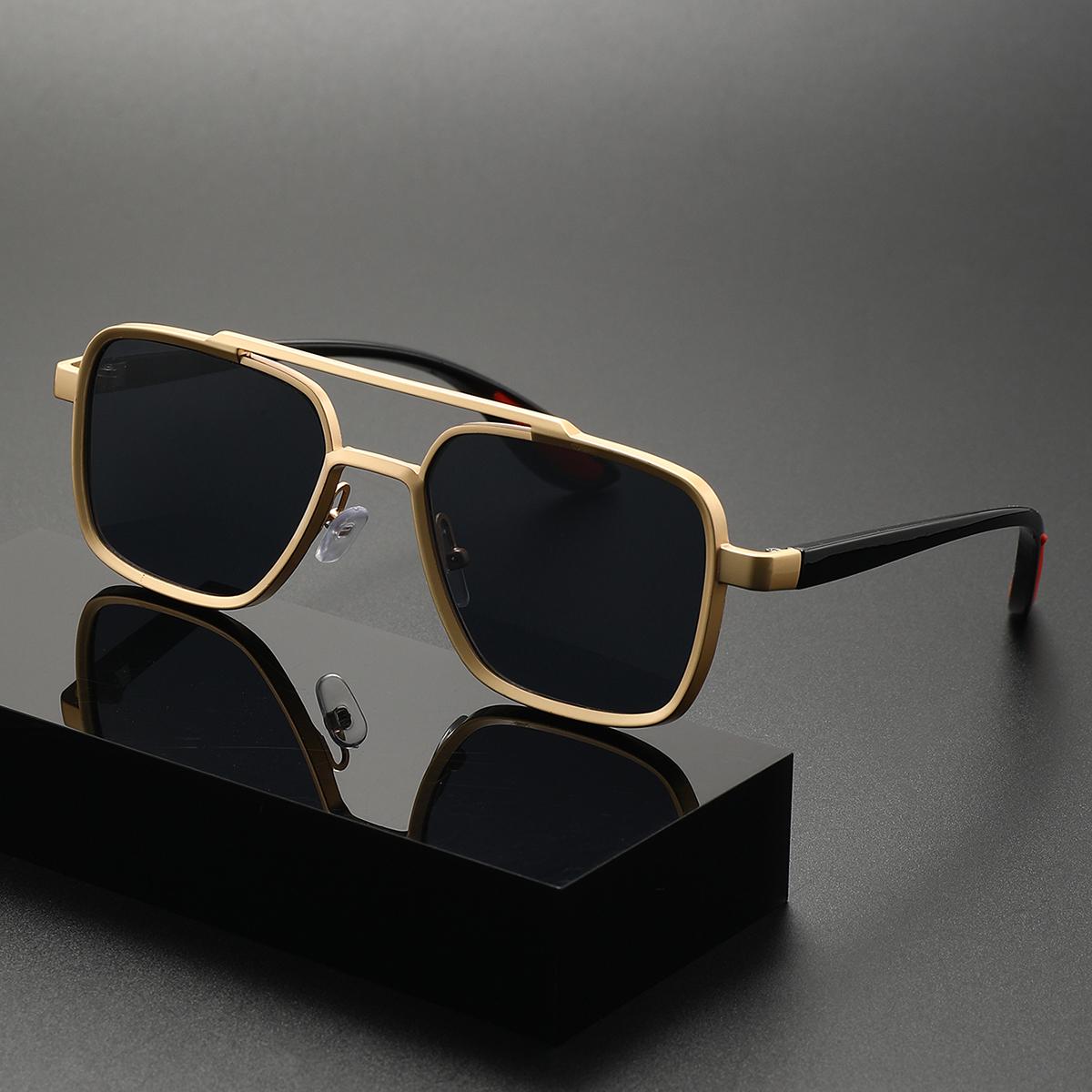 

1PCS Vintage Double Bridge Square Frame Sunglasses for Men Driving Outdoor Cycling Sun Protection Casual Beach Eyewear