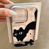 Cute Black White Cat Electroplated Clear Phone Case For iPhone 17 Pro Max 16 15 14 13 12 11 Pro 16 Plus 17 Air Shockproof Cover
