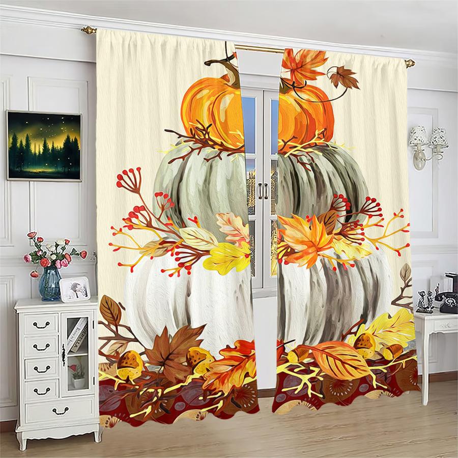 Christmas Pumpkin Maple Leaf Printed Curtains Decorations Home Room Curtain Polyester