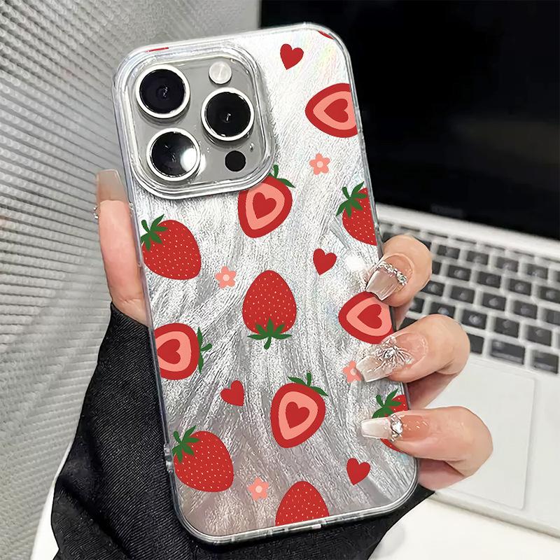 Popular Strawberry Feather Yarn Case iPhone15 Mobile Phone Case Protective Case Apple 16/17Pro Women's Explosive Mobile Phone Case