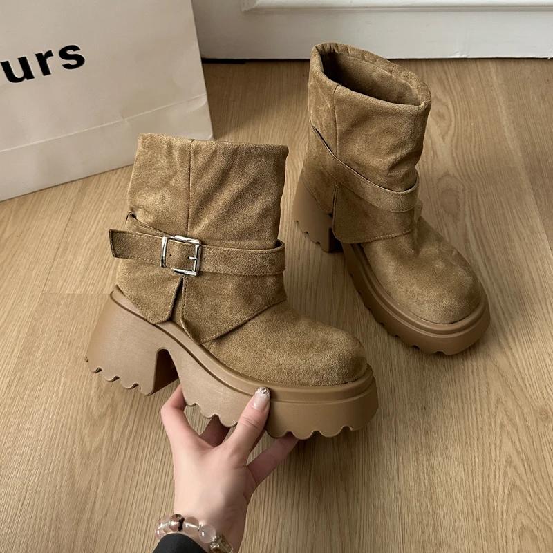 Punk Women Mordern Short Fashion Platform Height Increase Ankle Booties Autumn Winter De Mujer for Adult Women 39