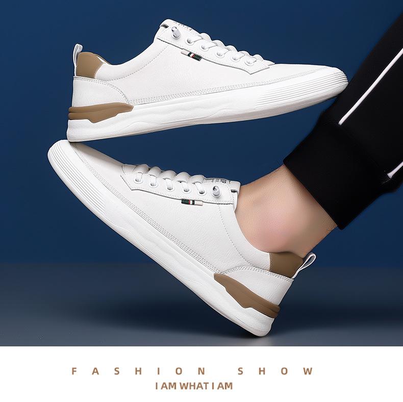 2024 New Shoes for Men Genuine Leather Casual Shoes Fashion Flat Skateboard Shoes Lace-up Sneaker