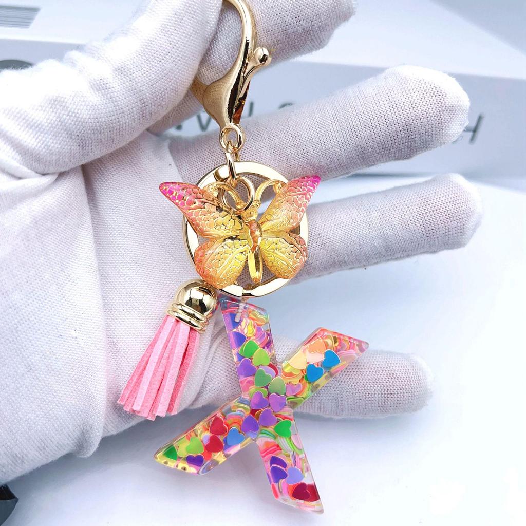 Portachiavi Moda Europea e Americana Farfalla Amore Iniziale con Dettaglio Paillettes