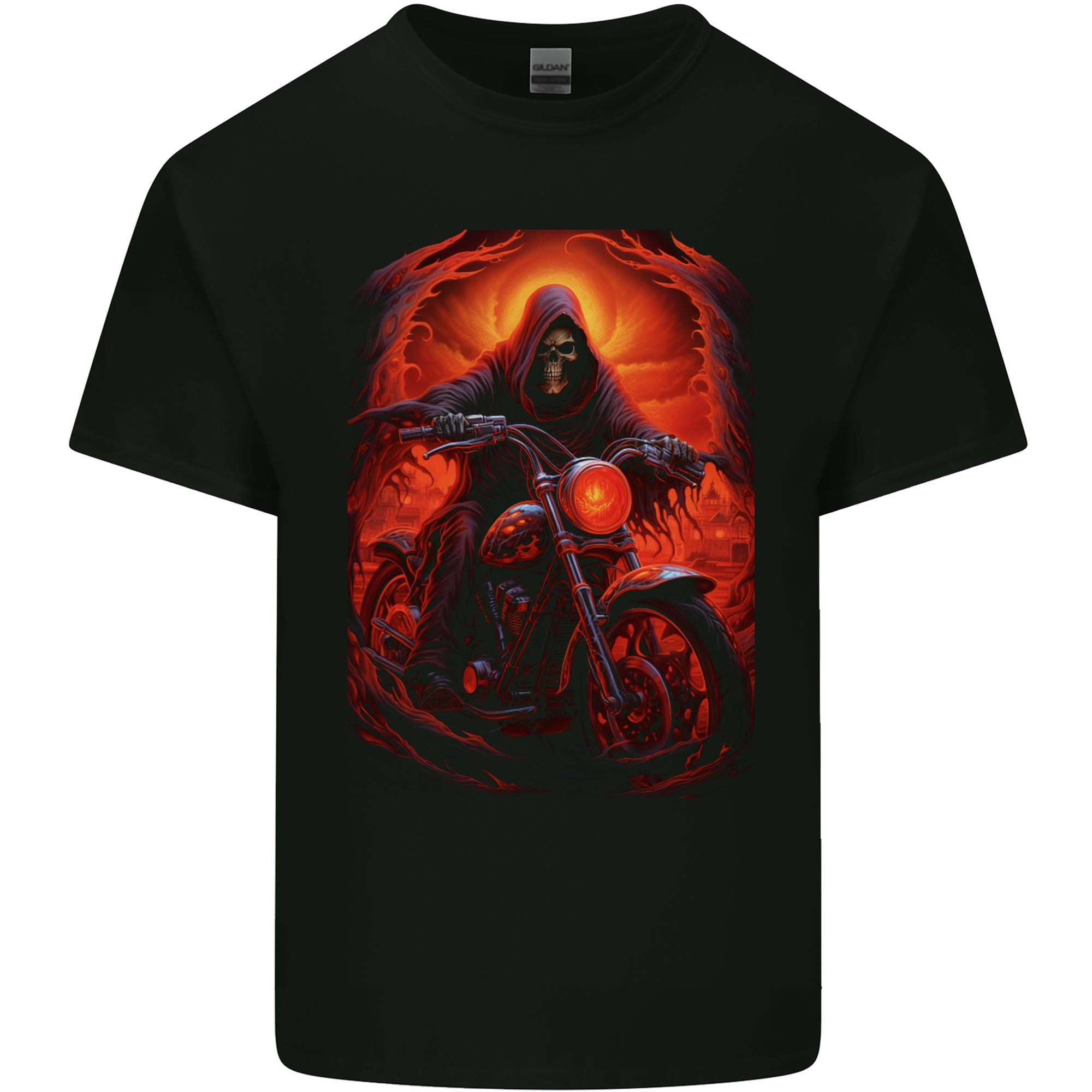 Skull Biker Motorcycle Motorbike Grim Reaper 18 Unisexs Light Cotton TShirt S