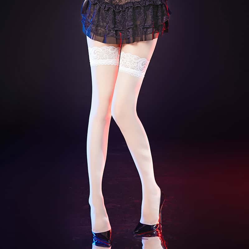 Fashion Plus Size Ultra Thin Tight High Lace Stockings Sexy Girls Lolita Over Knee Fishnet Long Socks for Women Black White XXXL