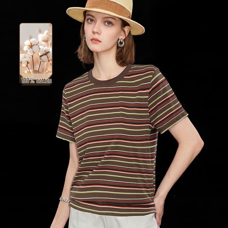 Wudao French Retro Striped Cotton T-shirt L