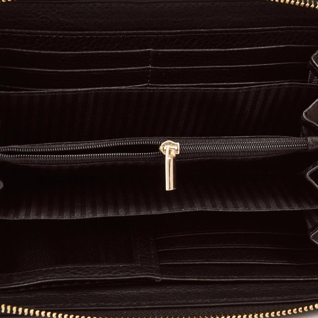 Women' Leather Wallet with Wings Wrist Strap Black