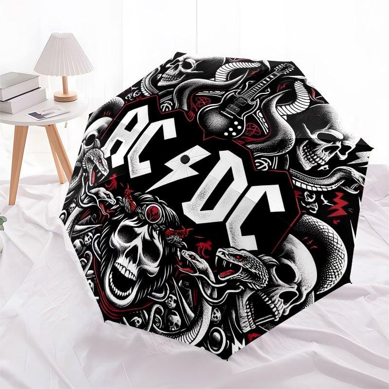 1 шт. Автоматический складной зонт группы ACDC, удобная трехскладная конструкция, 8 стальных спиц - подходит для ежедневной защиты от солнца