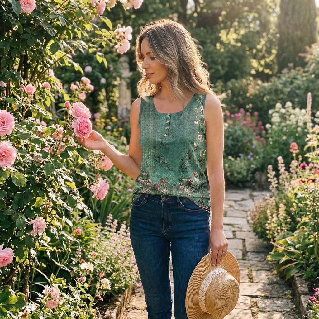 Damen Trägertops Sommer Ärmellose Tops Lockere Hemden mit Knöpfen Nackenkleid Lässige Weste Kleidung
