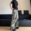 JYL Mens Denim Shorts Niche Jacquard Ripped Summer Loose Straight Pants