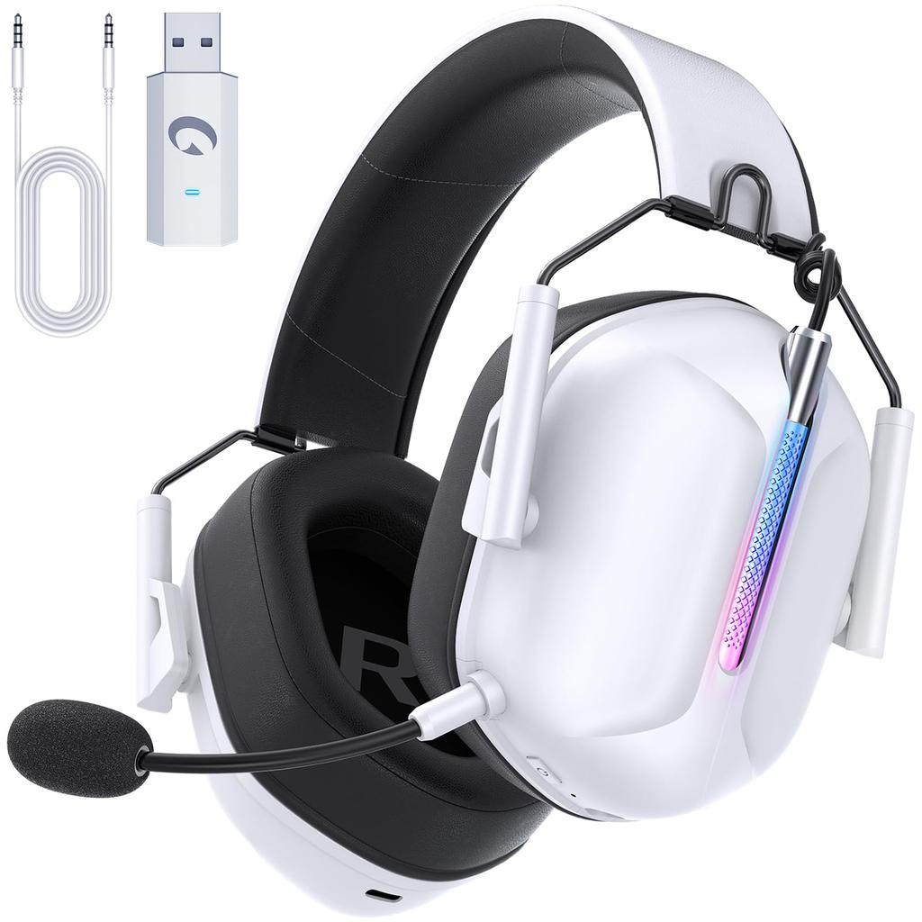 Captain 500 Gaming Headset (White) [2.4G USB AdapterBluetooth 5.2Wired] 3-Way Wireless Headset with Low Latency, 40H Playback, Detachable MicMute,