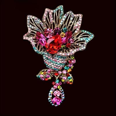 Women Flower Crystal Shining Brooch Pin Rhinestone Pendant Badges Corsages