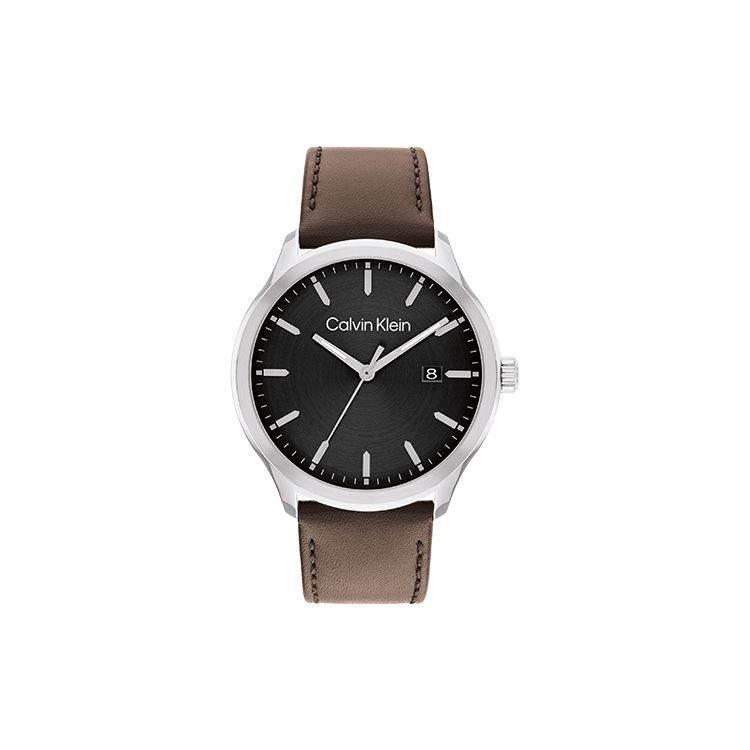 Calvin Klein Quartz Movement Brown Dial Watch Simple Fashion Sunburst Dial Leather Strap Men watches 25200354 Regular Watch Box,Black Dial 25200354