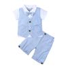 Boys' British Style Summer Suit: Short-Sleeve Cotton Shirt, Shorts & Bow Tie Two-Piece Set