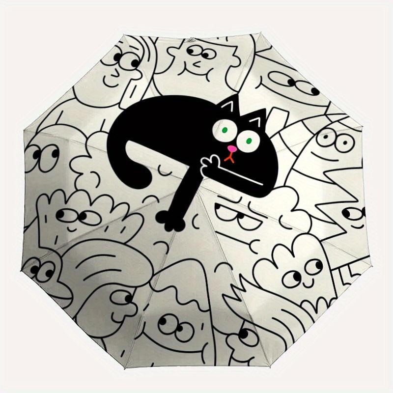 1pc Black Cat Illustration Automatic Folding Umbrella, Portable & Foldable Design with 8 Ribs, Casual Outdoor Accessory yy250729116