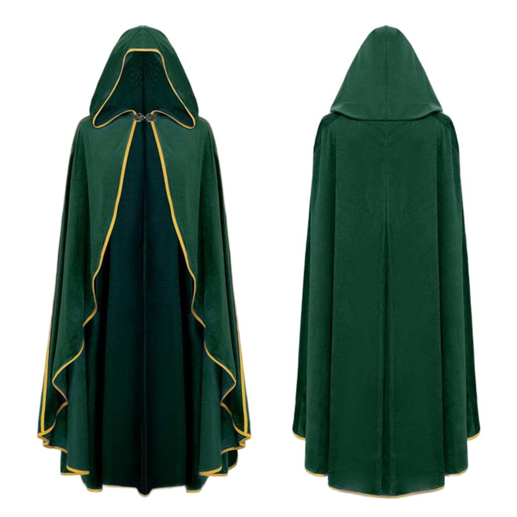 Women's Costume Cape with Hood Faux Vintage Gold Trim 6 Colors for Halloween Party