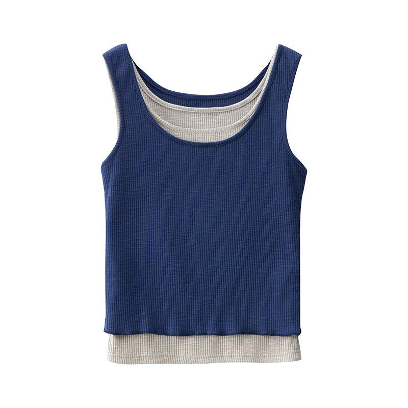 Korean version of simple suspender vest women's new design sense fake two pieces inside and outside, Spice Girl slim bottoming top