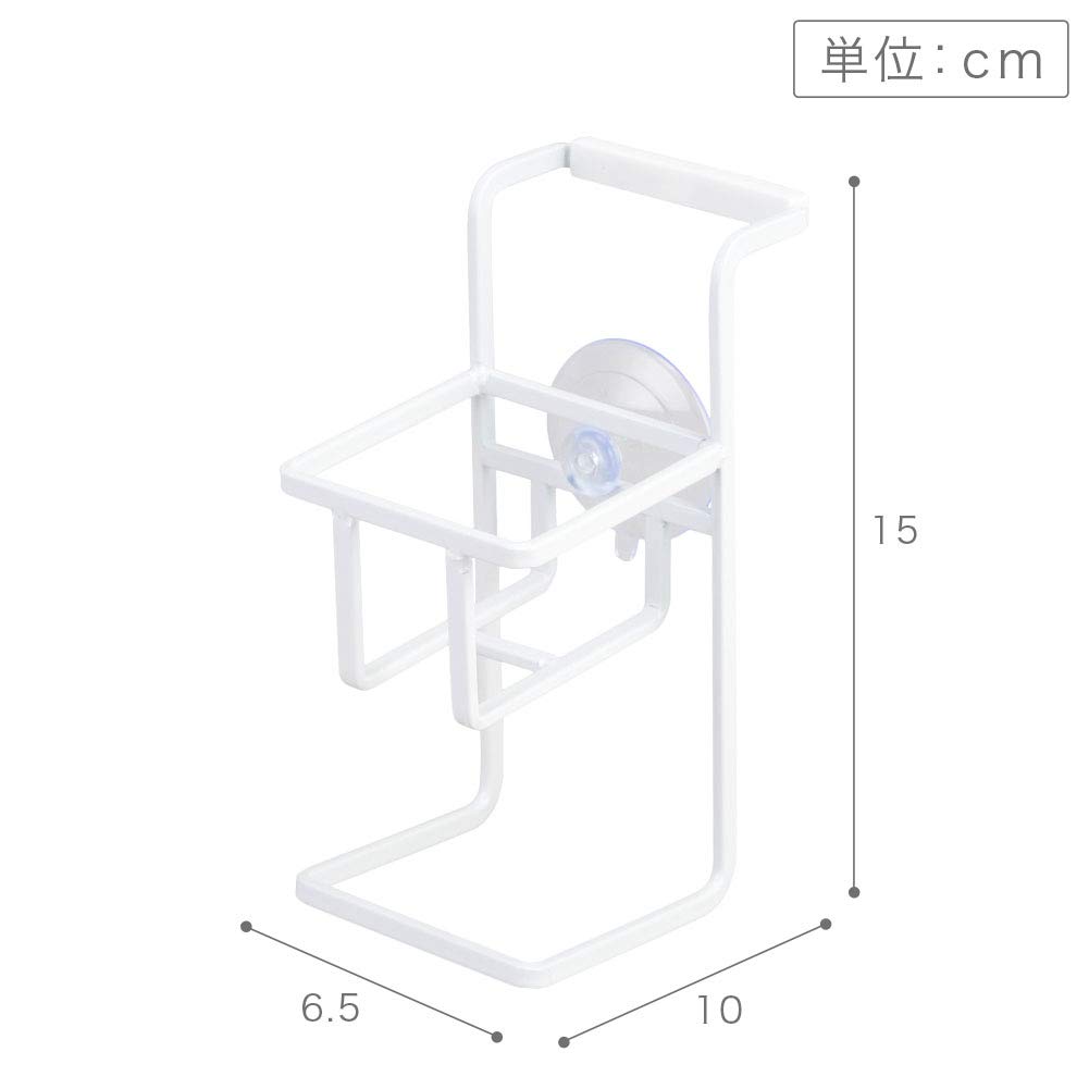 Yamazaki Suction Cup Sponge Bottle x D10 x Tower Sponge Holder with 4774 & Holder, White, Approx. W6.5 H15cm, Non-Slip Ricon,