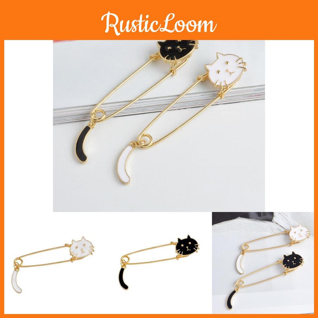 Playful Fashionable And Alloy Brooches With Cute White Cat And Black Cat Styles For Unique Personalization