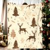 Christmas Elk and Trees Flannel Blanket - Features a Modern Digital Print, Elk, Pine Tree and Snowflake Design for Home, Travel
