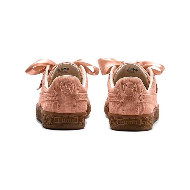 Puma Women's Pink Brown Basket Heart Corduroy Low Top Sneakers 366729-01