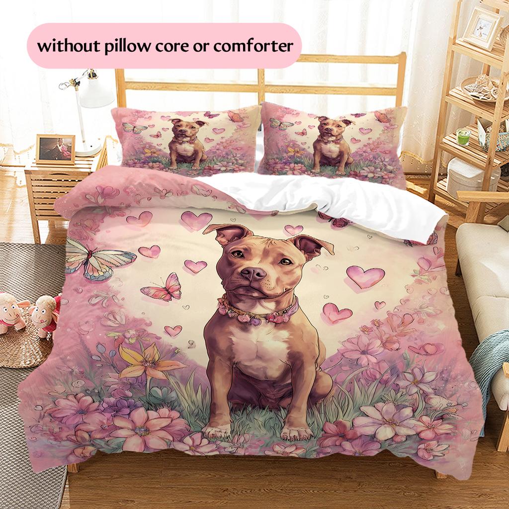Pink Pitbull Pattern Bedding Home Decoration Birthday Gift (1 * duvet cover + 2 * pillowcase, without core)