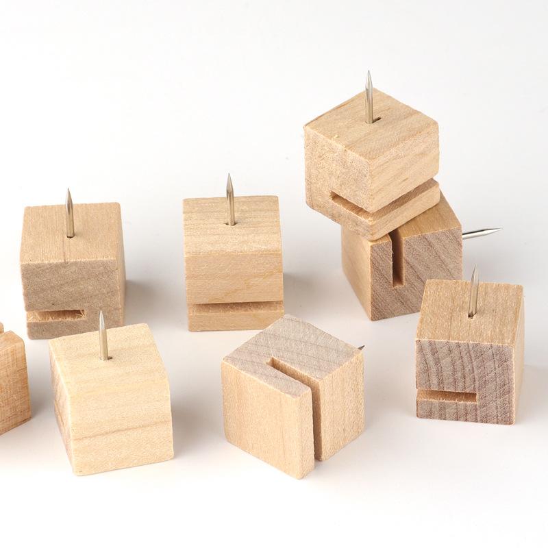 10Pcs Square Wooden Snap Button Pin With Slot For Cork Board Photo Display Decorative Push Pins For Easy Installation