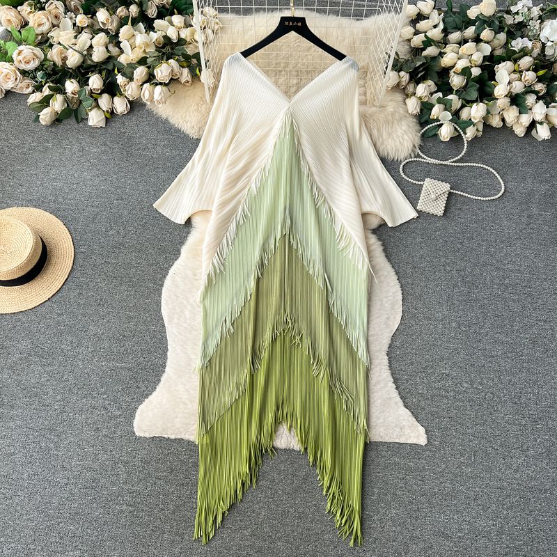 Women's Wear Niche Style Contrast Color Stitching Tassel Dress