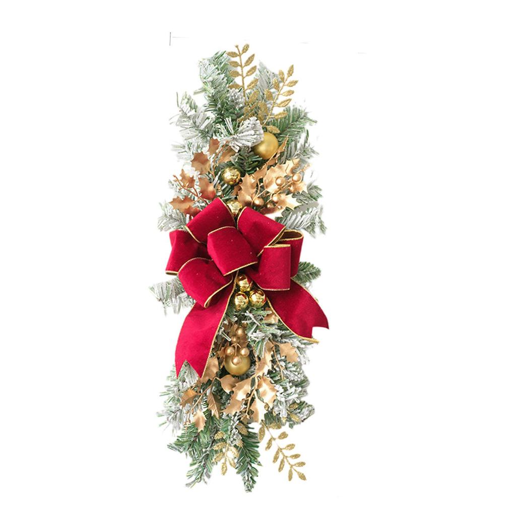 Christmas Swag with Bow Decorative Ornament Artificial Wreath Front Door Swag for Home Indoor Outdoor Garden Room Wedding