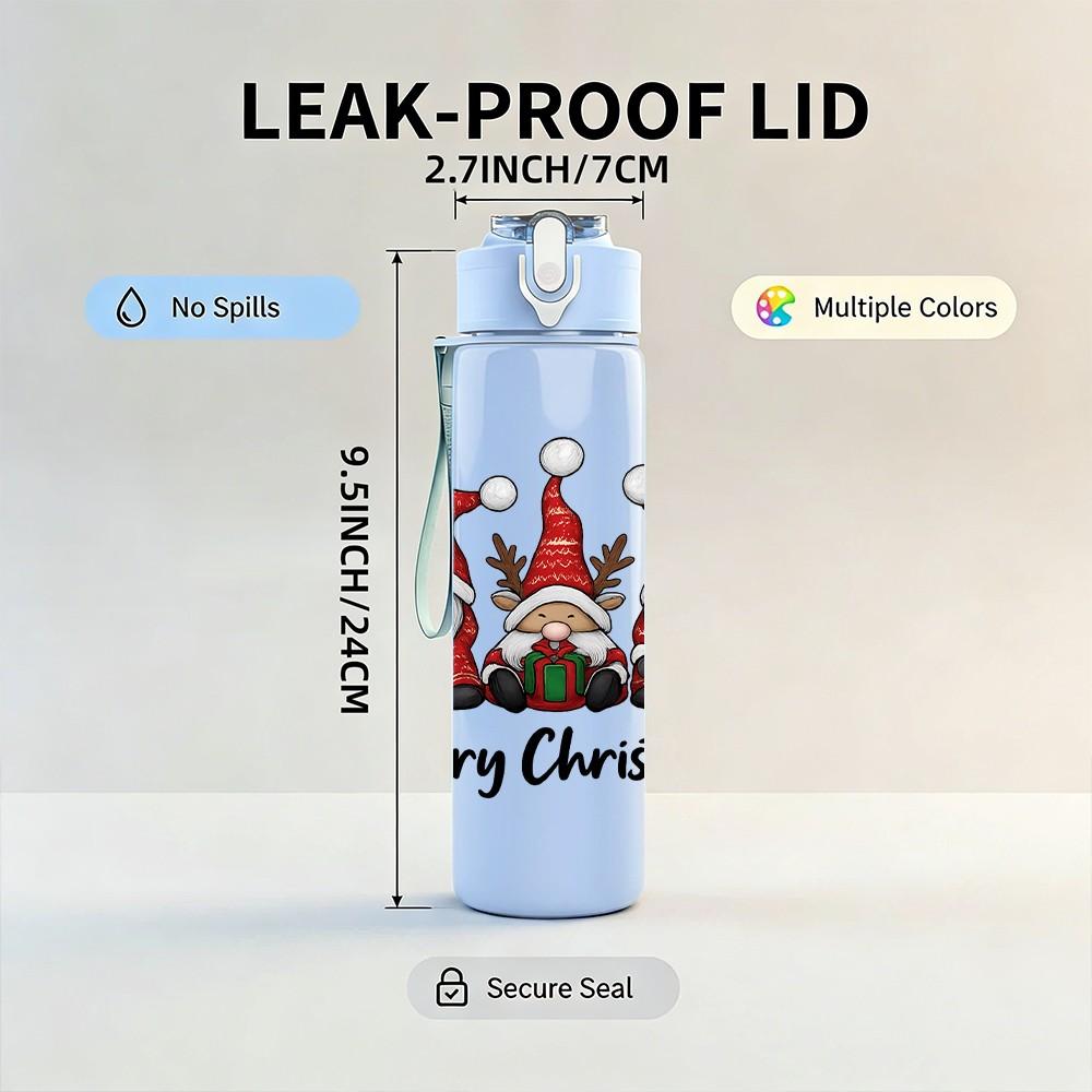 1PC Twin Christmas Gnomes 750ml Color Plastic Sports Water Bottle Leakproof Flip Straw Lid Suitable for Sports Office Home Use