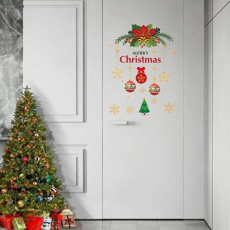 1pc Christmas Door Sticker, Removable Vinyl Decal with Snowflake Tree, Large Wall Decoration for Home Holiday Party