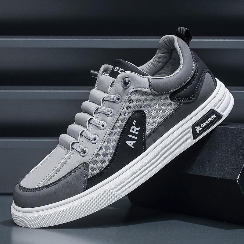 

Лето 2024 года, сетчатые новые мужские кроссовки, универсальные, дышащие, трендовые, студенческие, мужские туфли, модная, легкая, спортивная, повседневная обувь 39 серый