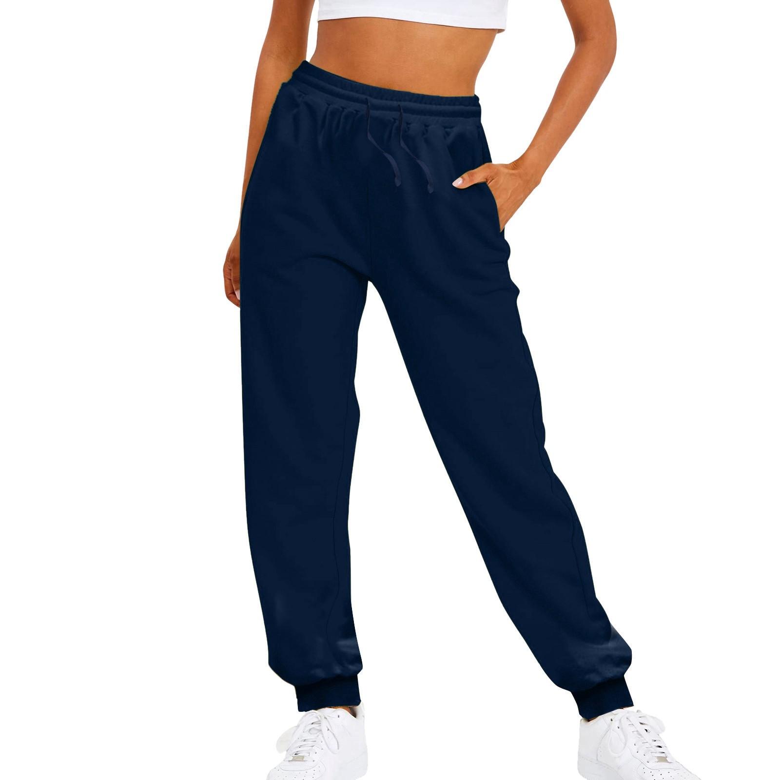 Women Thin Drawstring Elastic Waist Loose Sweatpants Solid Color Casual Bunched Feet Trousers With Pocket S