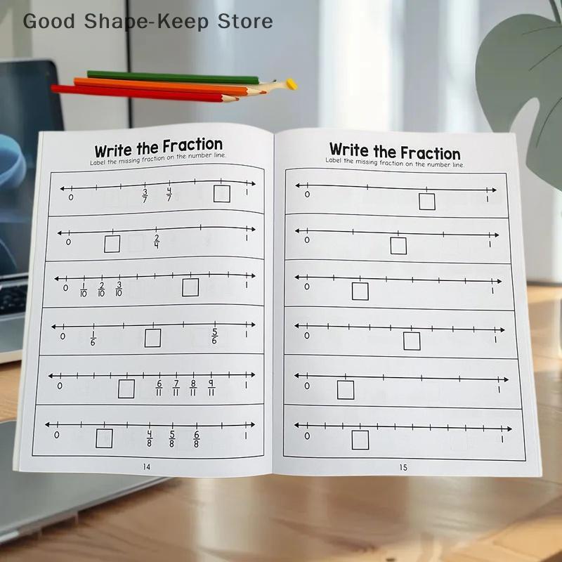 1Pcs Primary School Math Cognitive Test Book Basic Fraction Learn And Practice Training Workbook Fraction Fact Teaching Aids