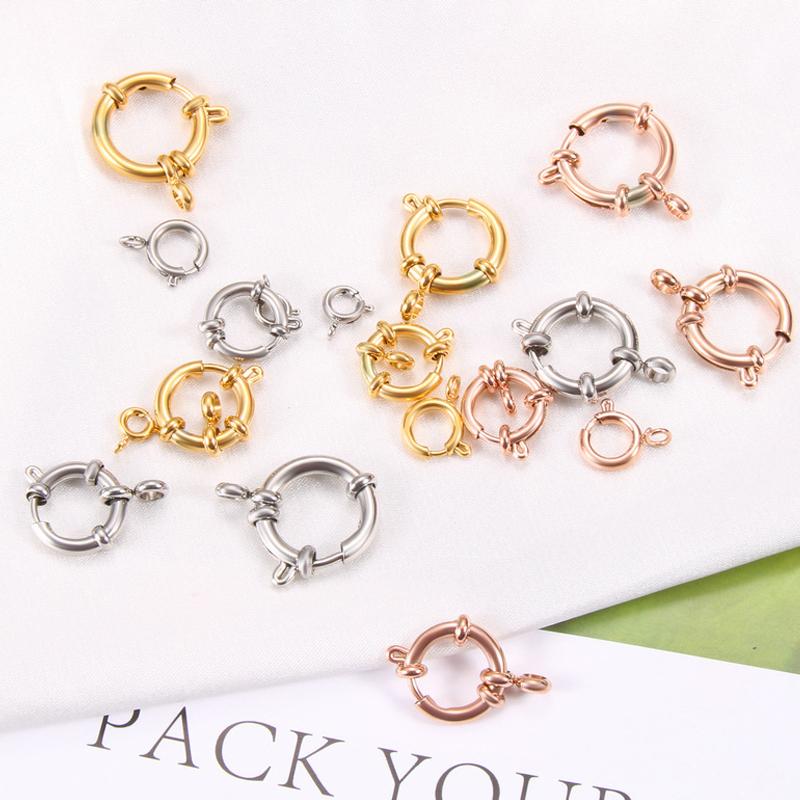 4pcs 316L Stainless Steel Round Spring Clasps Gold Color Hooks for Bracelet Clavicle Necklace Clasp Connector Jewelry Making DIY