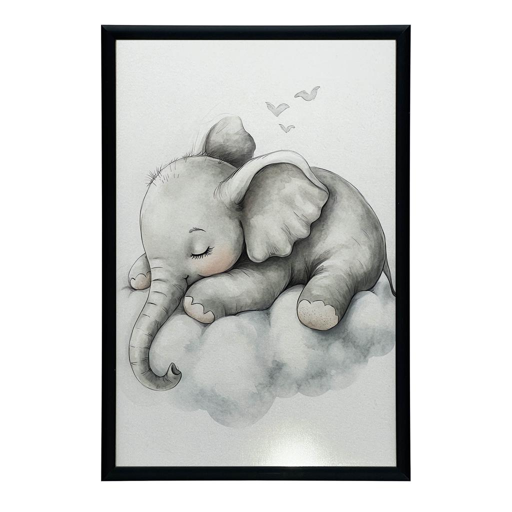 Plakat Senny Słonik Na Chmurze Plakat Senny Słonik Na Chmurze, 40X50 Cm, Rama Aluminiowa Złota, Papier Matowy 230 Gsm